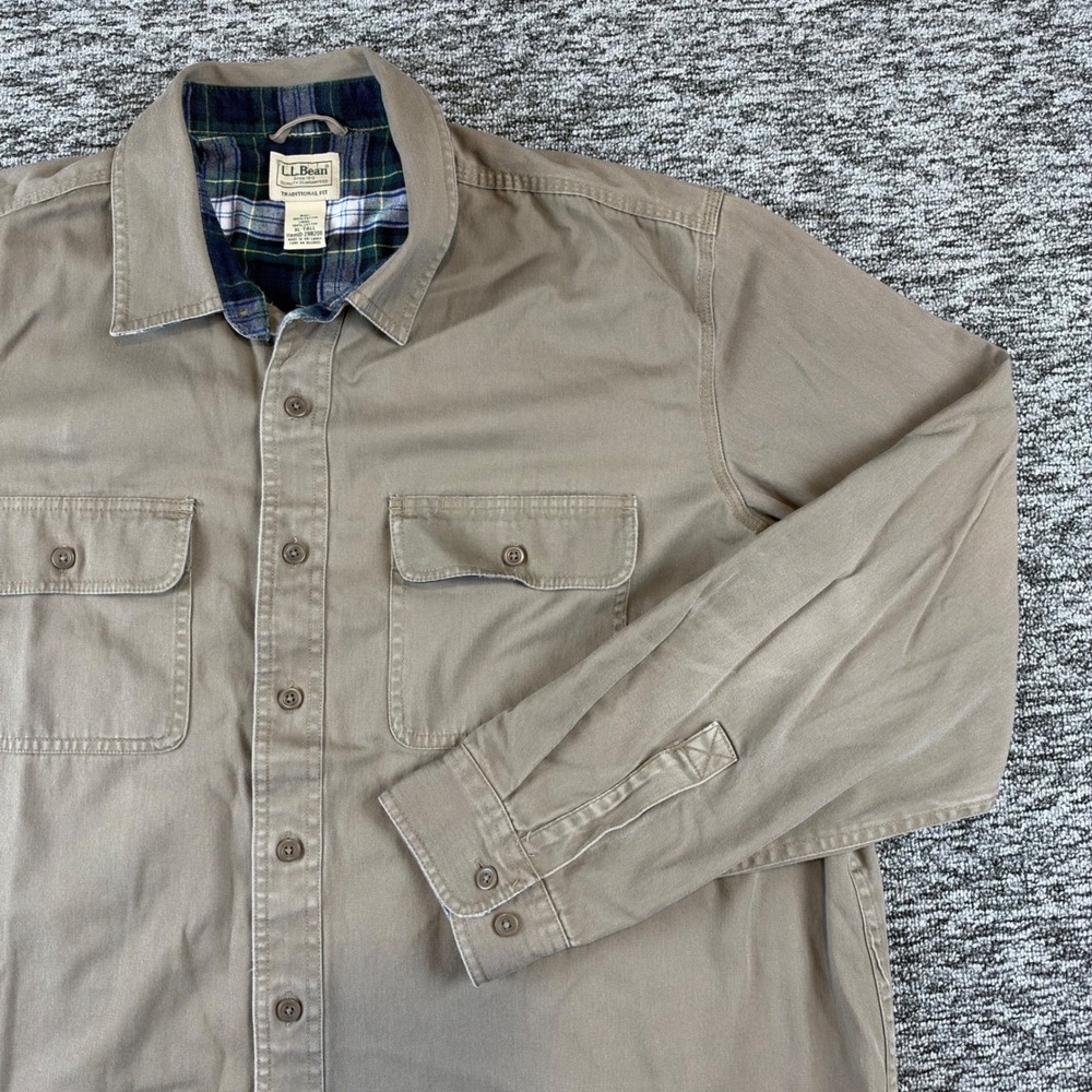 LL Bean Hurricane Shirt Mens XL Tall Tan Flannel Lined Traditional Fit 298206
